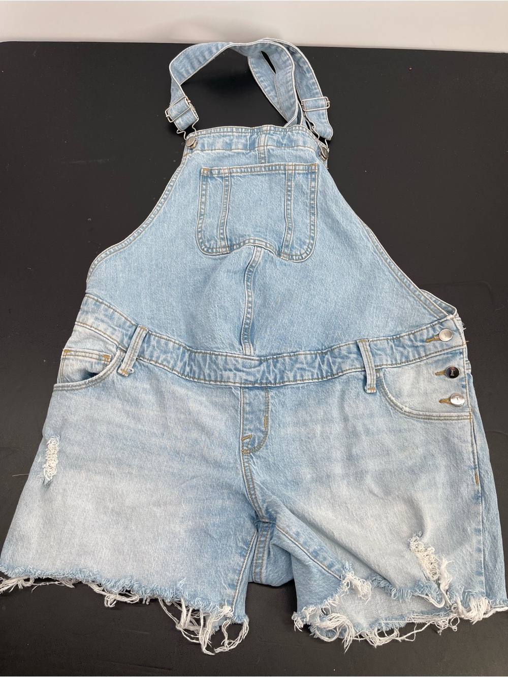 isabel Light Wash Distressed Denim Short Bibs